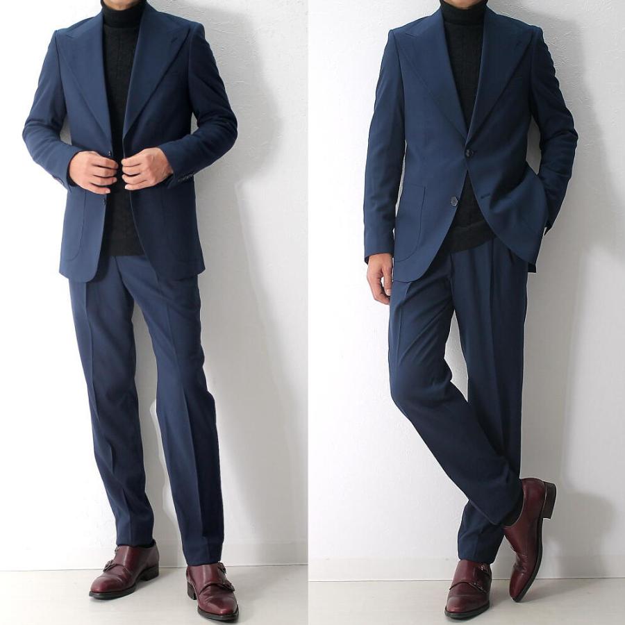 ダークネイビー テーラードジャケットとパンツセット 前開きパンツのストレッチセットアップ テーラードジャケット