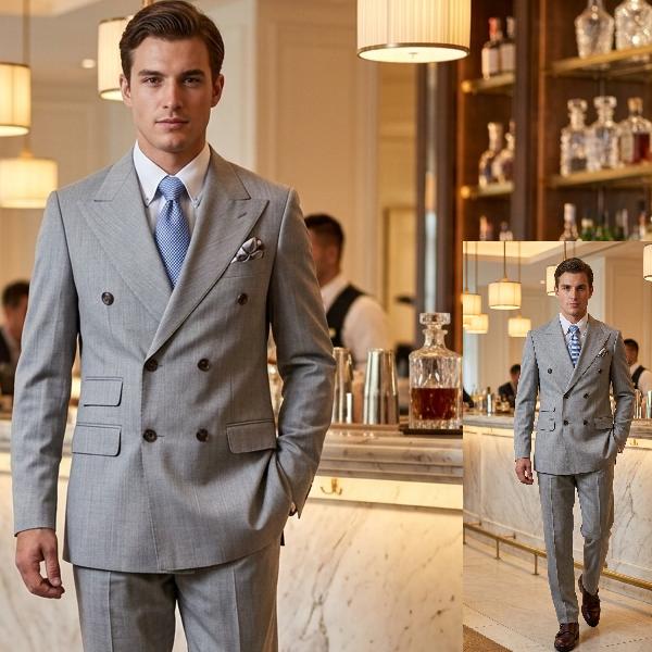 「美品」BROOKS BROTHERS ライトグレー テーラードジャケット テーラードジャケット ダブル ブレザー メンズ ライトグレー