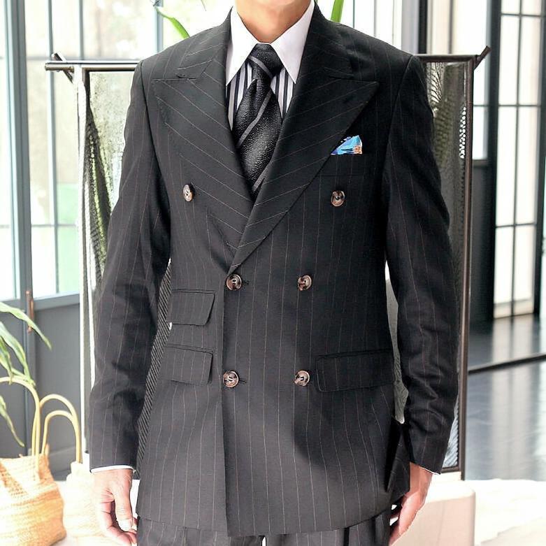 テーラードジャケット ダブル ブレザー メンズ 黒/ブラック ストライプ
