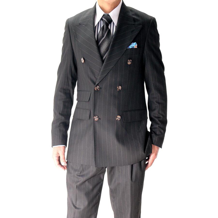 テーラードジャケット ダブル ブレザー メンズ 黒/ブラック ストライプ