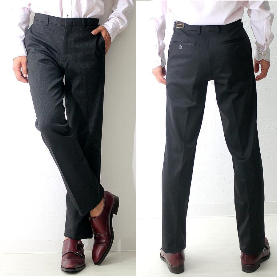 スラックス 千鳥柄スリム ストレート チャコールグレー メンズ
