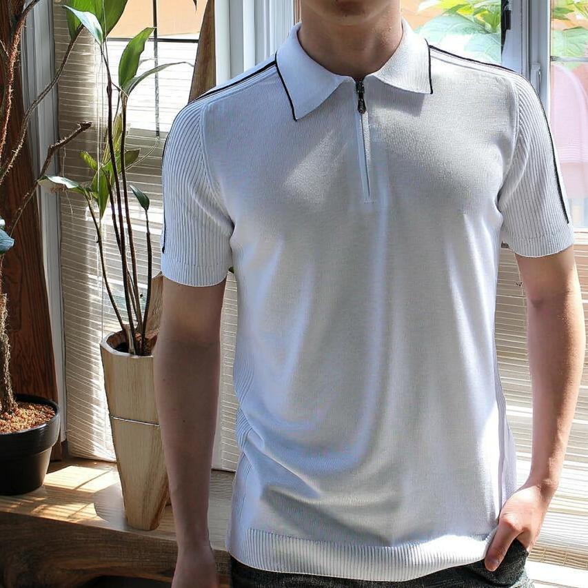 ニット ポロシャツ 半袖 サマーニット サマーセーター メンズ 夏