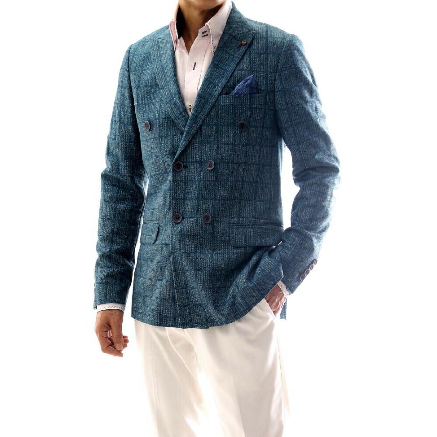 GIANNETTO【美品】テーラードジャケット L位 青 チェック柄 ビジネス ホームアイホーム チェック柄 テーラードジャケット メンズ