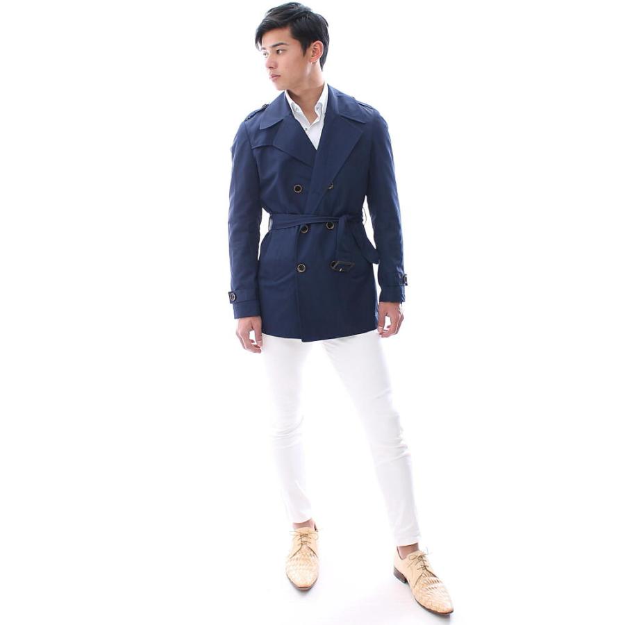 トレンチコート ショート丈 ダブル メンズ 紺 ネイビー XXXLまで