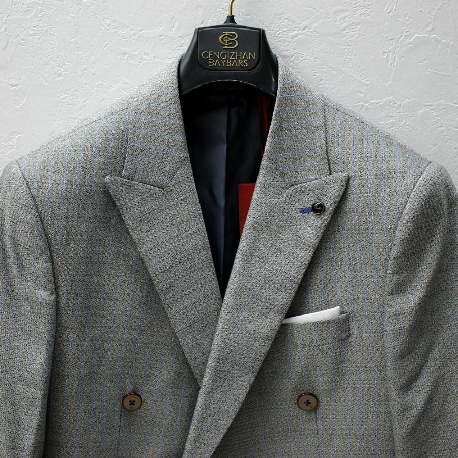 テーラードジャケット ダブル ブレザー メンズ グレー/ブルー