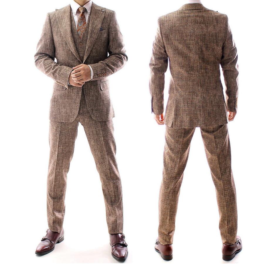 テーラードジャケット セットアップ ジレ 茶 ブレザー メンズ タイト