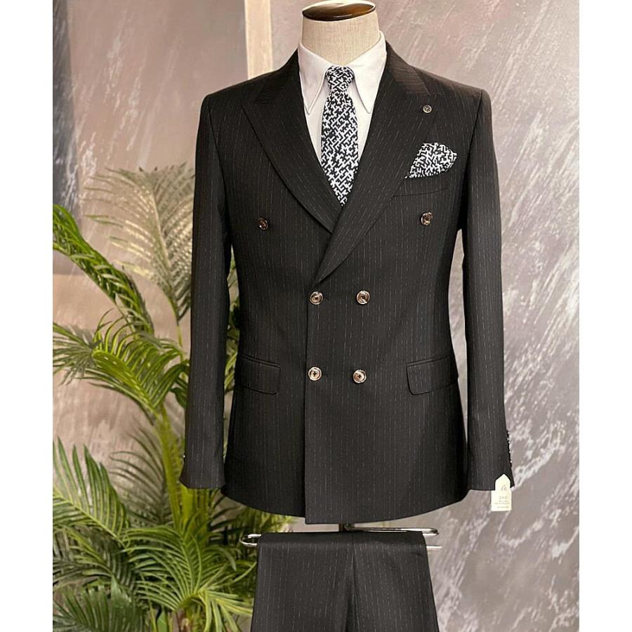 テーラードジャケット ダブル ブレザー かすれ ピン ストライプ メンズ