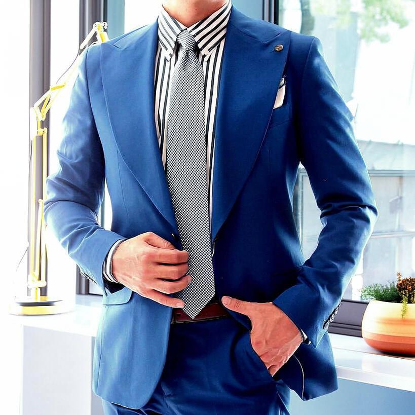 テーラードジャケット ワイドラペル ブレザー メンズ 青 タイト