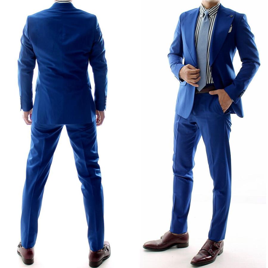 テーラードジャケット ワイドラペル ブレザー メンズ 青 タイト