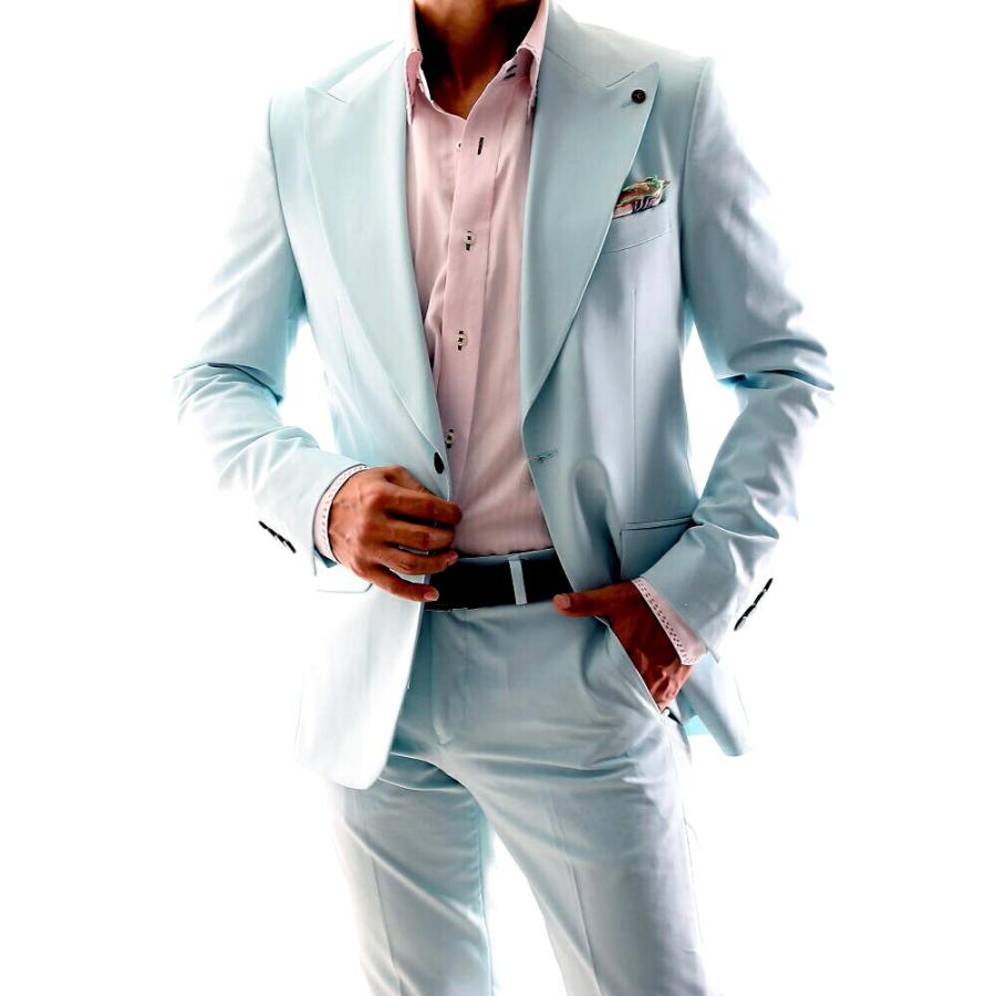 テーラードジャケット ワイドラペル ブレザー メンズ 水 タイト/スリム