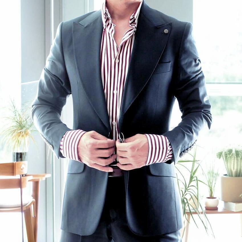 テーラードジャケット ワイドラペル ブレザー メンズ 紺 タイト