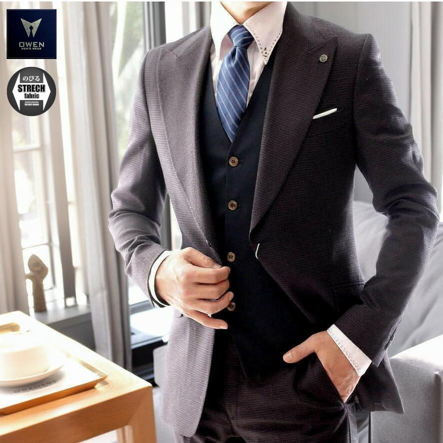 テーラードジャケット ジレ セットアップ 超ワイドラペル 茶/紺