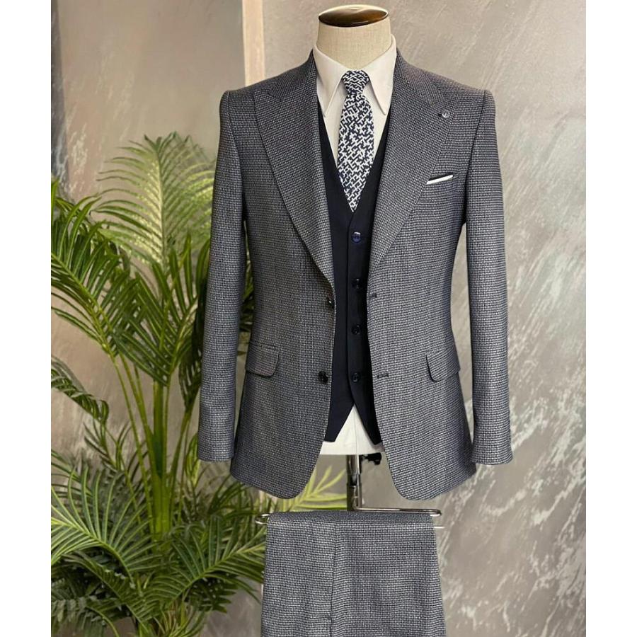 テーラードジャケット ジレ セットアップ 超ワイドラペル ブルーグレー