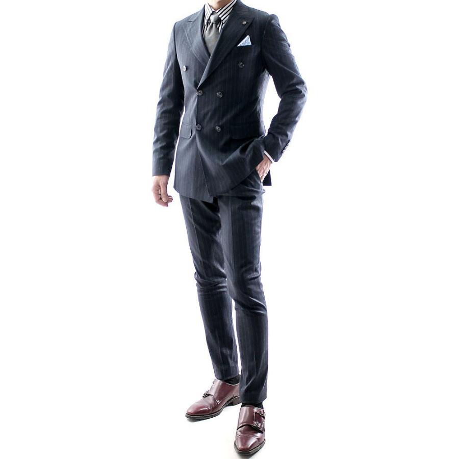テーラードジャケット ダブル ブレザー ストライプ メンズ 紺