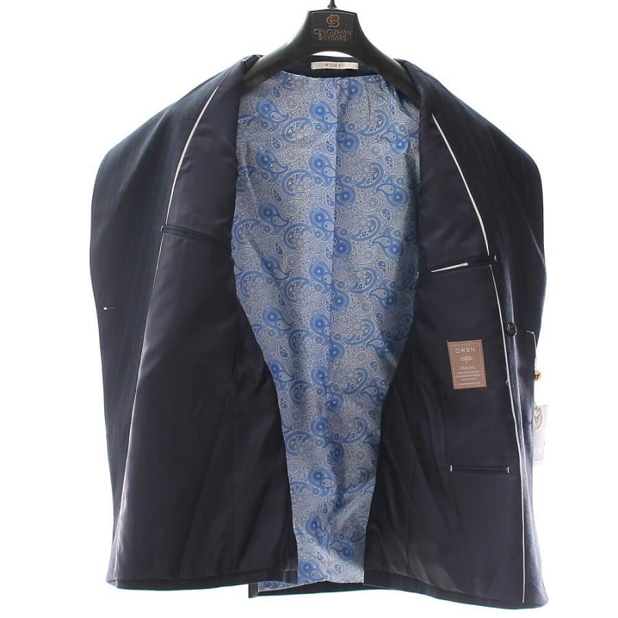 日本製 45R ストライプ柄 綿 テーラードジャケット ブレザー 3 バーズアイ テーラードジャケット ダブル ブレザー ストライプ メンズ 紺