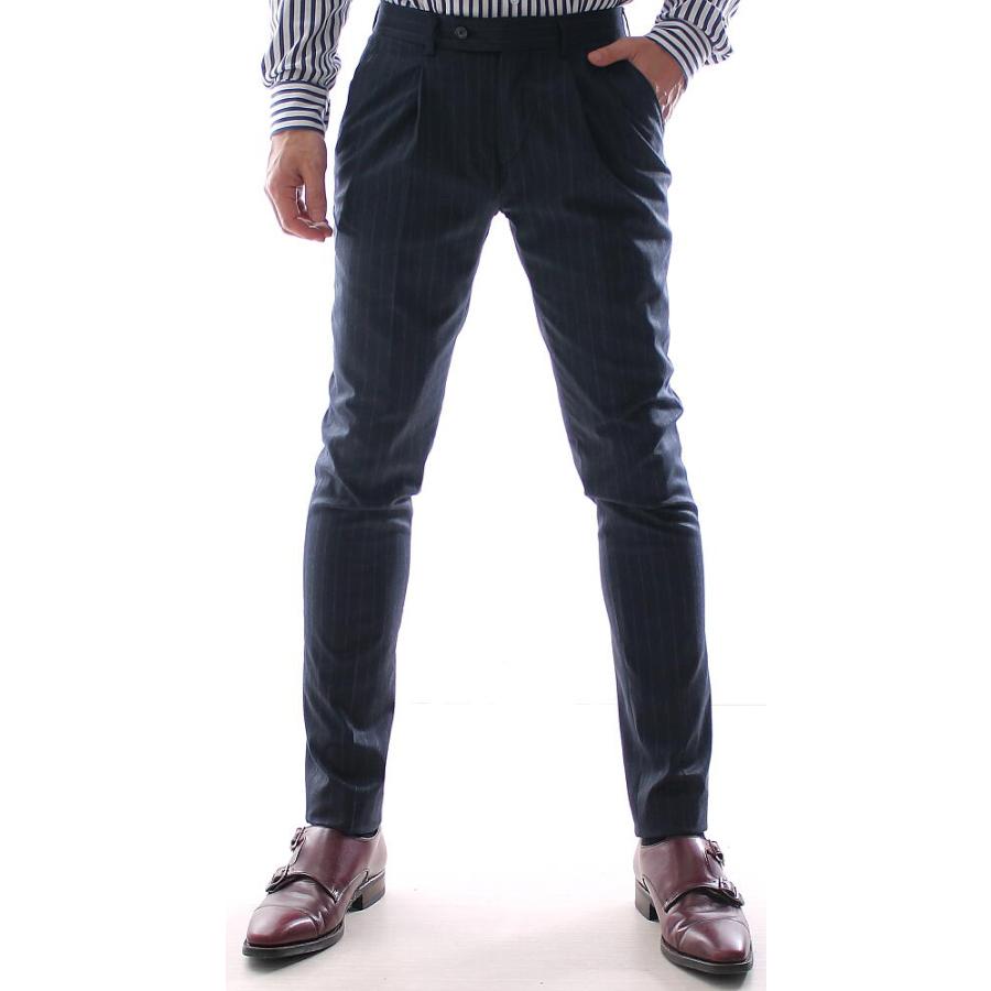 スラックス スキニー タイト 細身 かすれ ピン ストライプ メンズ 紺