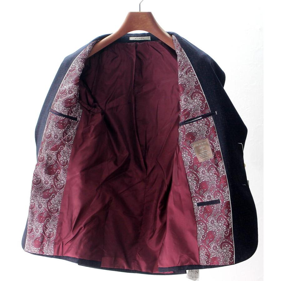 テーラードジャケット チェック 紺 エンジ ブレザー メンズ タイト