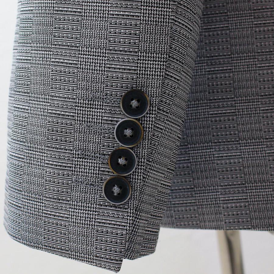 テーラードジャケット ダブル チェック ブレザー グレー メンズ タイト