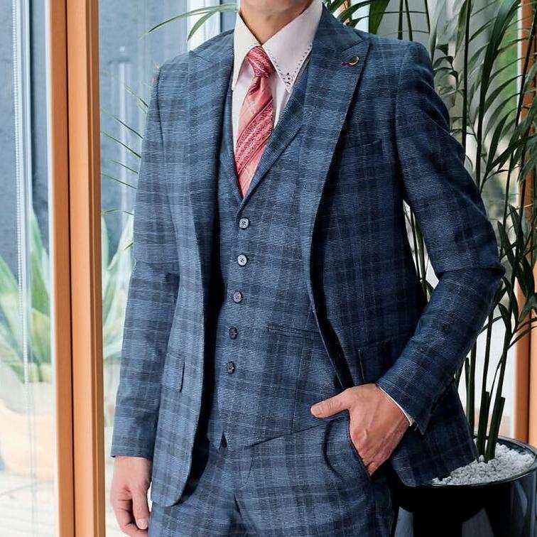 テーラードジャケット ジレ セットアップ 青/紺 メンズ チェック