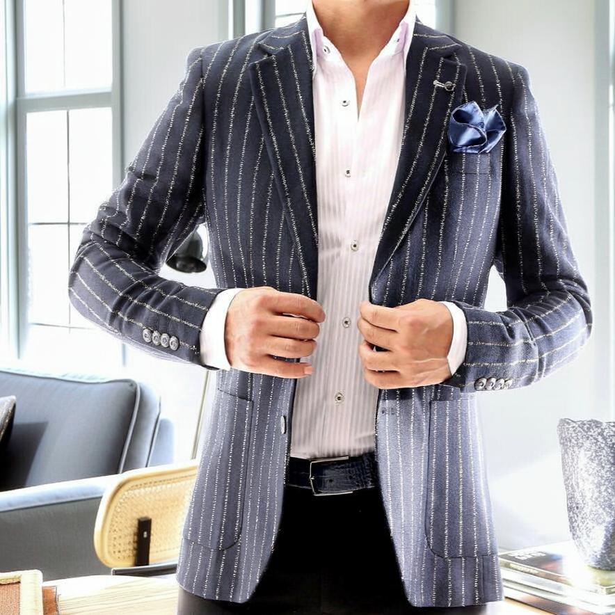 テーラードジャケット ストライプ ブレザー ライトグレー メンズ