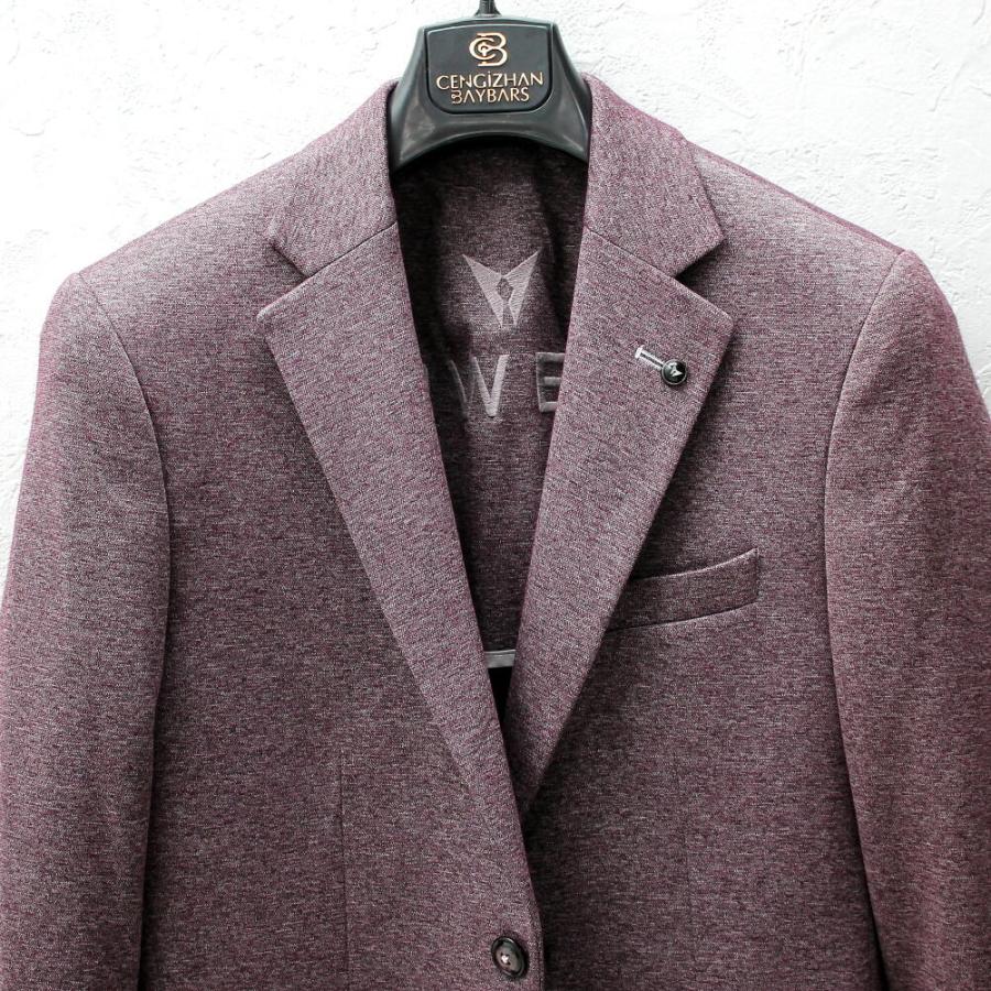 テーラードジャケット ジャージー素材 ブレザー エンジ 春/秋/冬