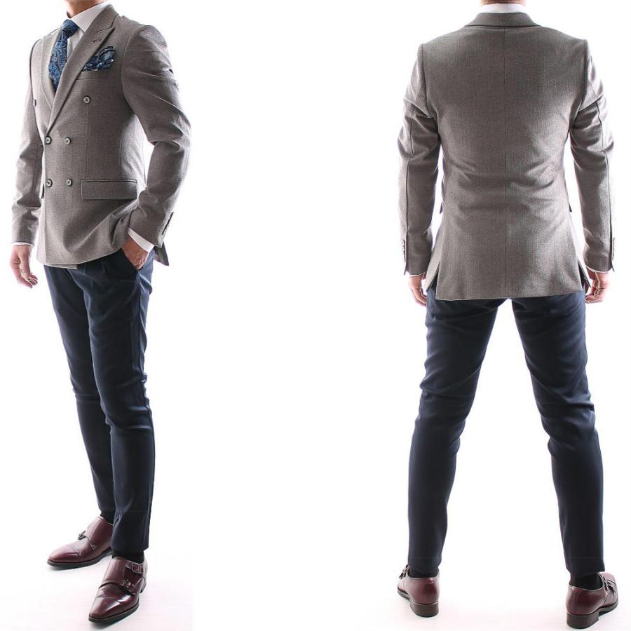 テーラードジャケット ダブル ブレザー ストライプ ストレッチ