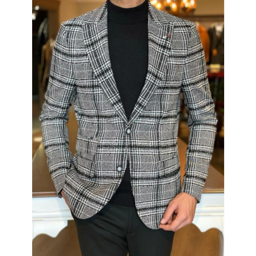 ツイード ジャケット テーラードジャケット チェック グレーベース 黒 ブレザー メンズ タイト スリムフィット ジャケパン 秋 冬 大きいサイズも入荷 Owen366 4 Bin 1 Limitedヤフーショップ 通販 Yahoo ショッピング