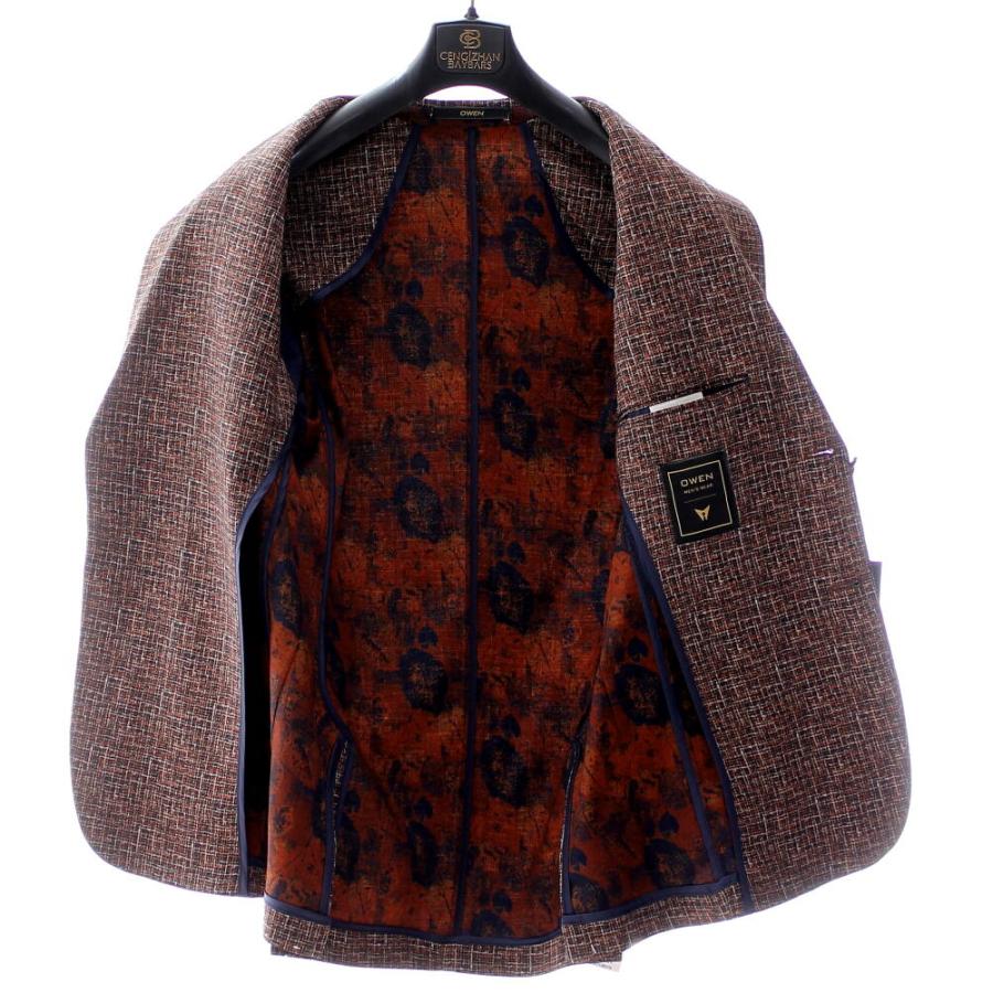 テーラードジャケット ブレザー ツイード調柄 ストレッチ 茶オレンジ