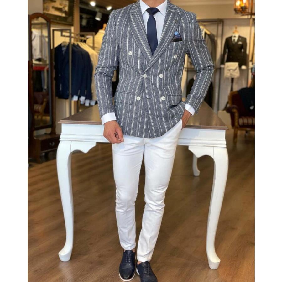 テーラードジャケット ダブル ブレザー ストライプ 縦横