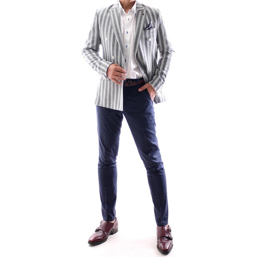 テーラードジャケット ダブル ブレザー ストライプ 縦横 ストレッチ