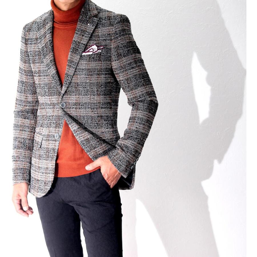 ツイード テーラードジャケット チェック ブレザー 黒 ブラック グレー