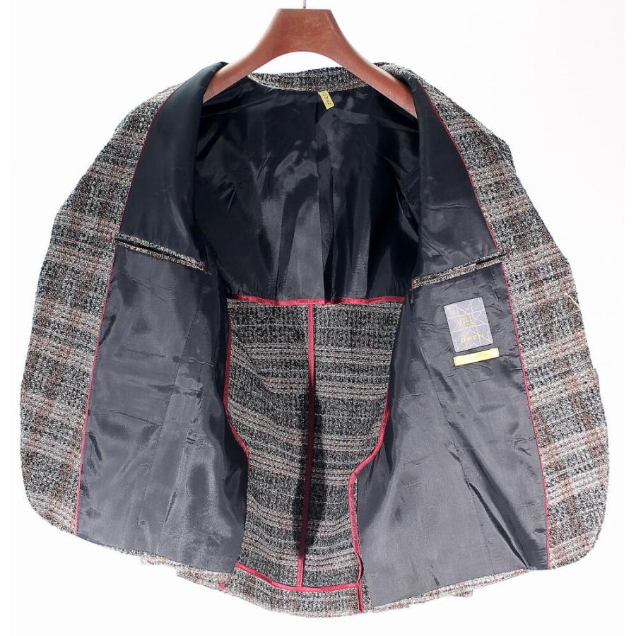 ツイード テーラードジャケット チェック ブレザー 黒 ブラック グレー