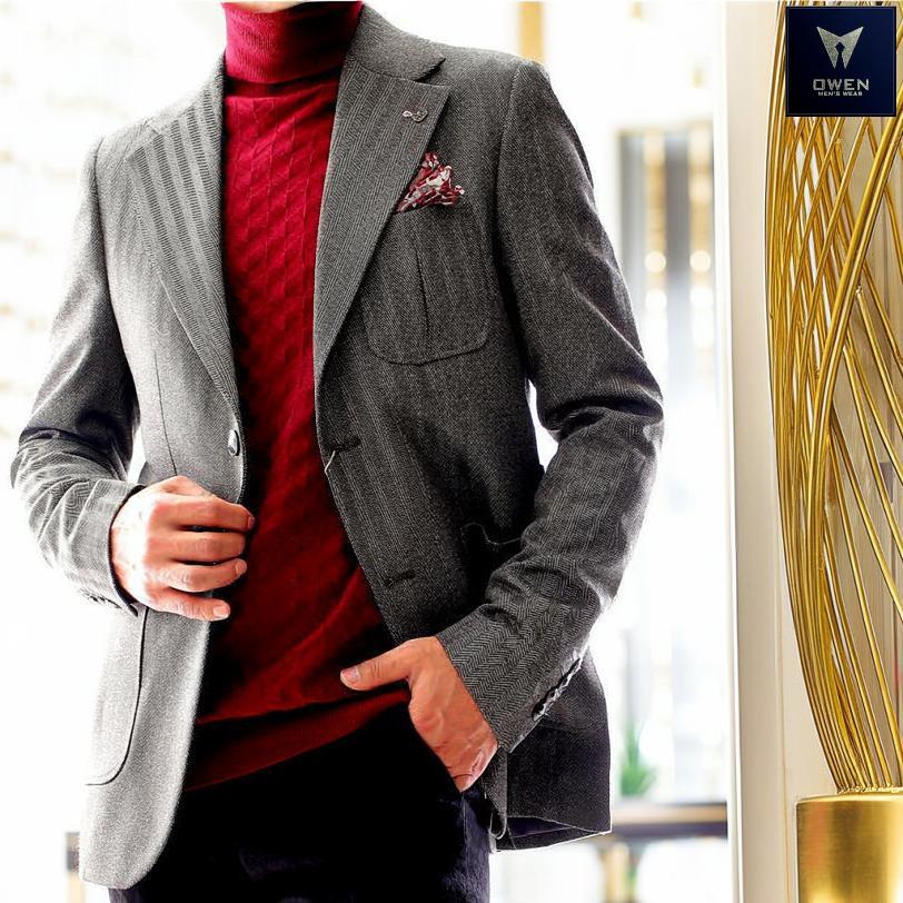 MACKINTOSH ヘリンボーン ビジネスジャケット グレー セール】 【LEON掲載】【FLEX JERSEY】ヘリンボーンジャケット （ノー