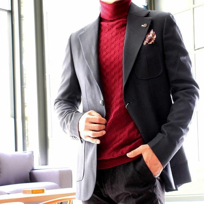 テーラードジャケット ブレザー 秋冬春 ヘリンボーン メンズ 紺