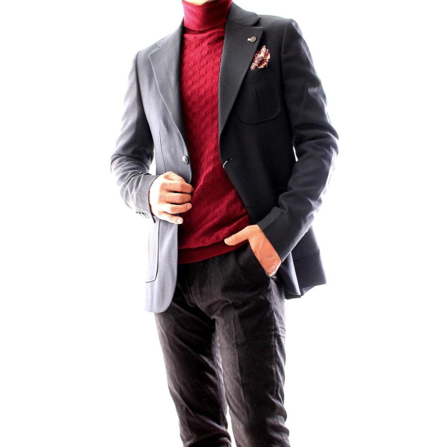 テーラードジャケット ブレザー 秋冬春 ヘリンボーン メンズ 紺