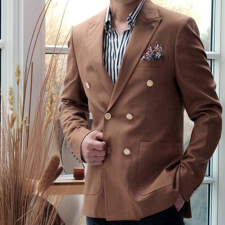 テーラードジャケット ダブル 金ボタン ブレザー 6つボタン 茶