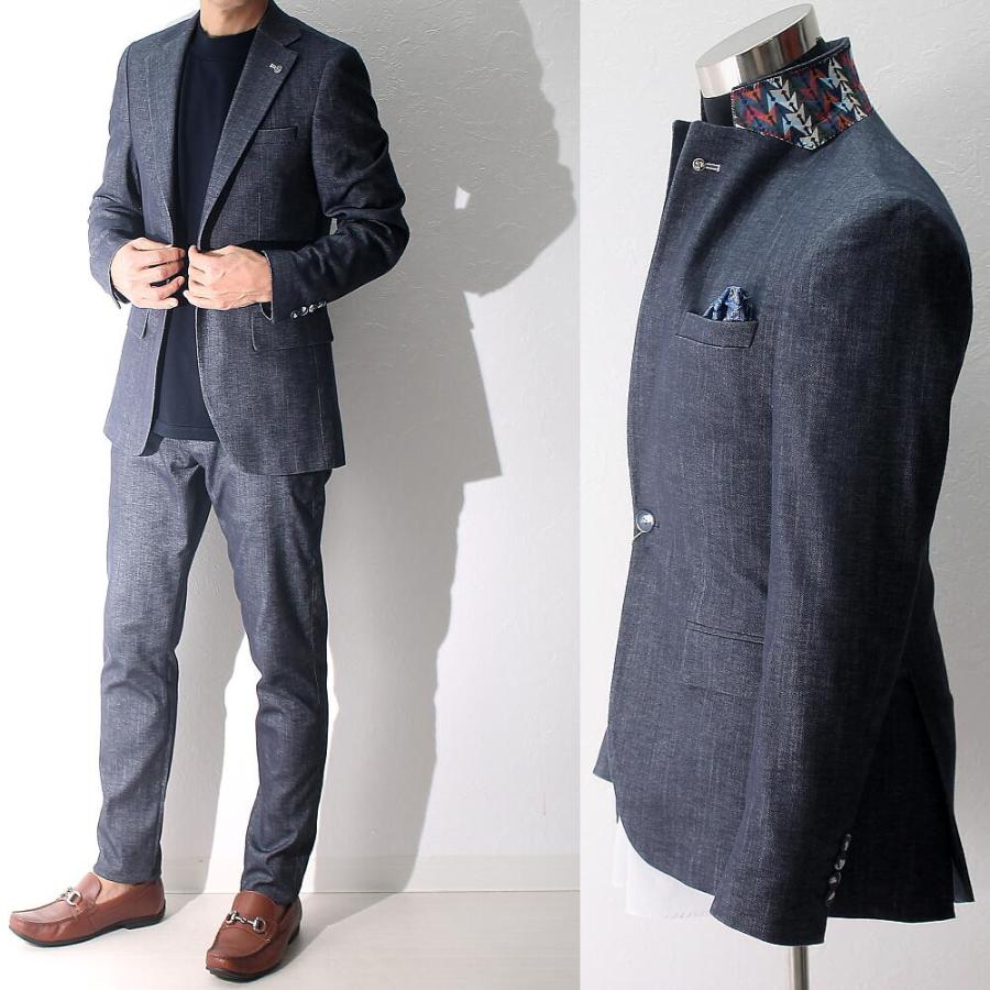 テーラードジャケット メンズ ブレザー 紺/シャンブレー デニム調 春