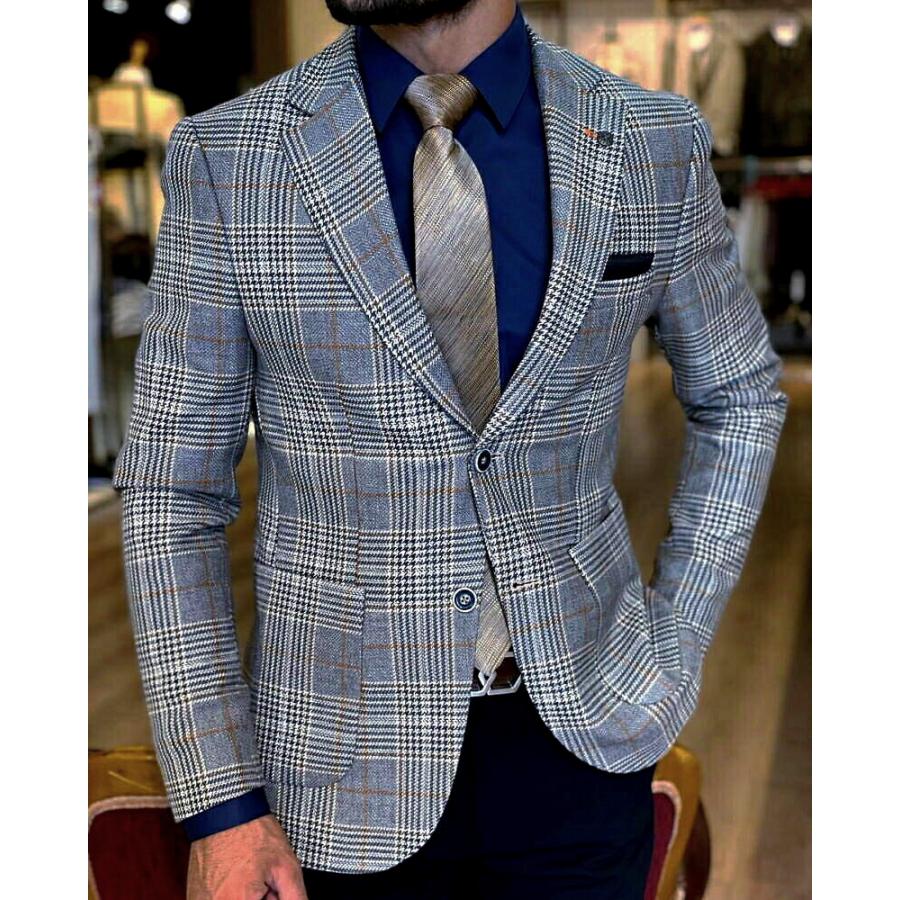 リングヂャケット テーラードジャケット グレンチェック柄 ネイビー系 Mサイズ テーラードジャケット グレンチェック チェック 千鳥 千鳥格子
