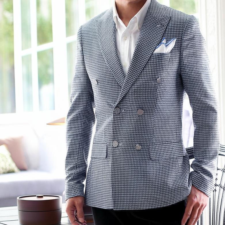 トゥモローランドコレクション　 ウール混ダブルブレストジャケット　千鳥格子　36 トゥモローランドコレクション ダブルブレストジャケット 千鳥格