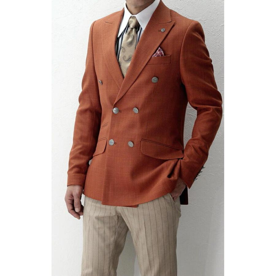 テーラードジャケット ダブル ブレザー 茶 メンズ タイト/スリム