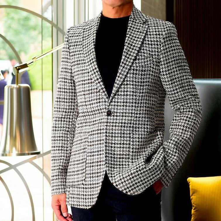 巡*礼様 未使用級 ハリスツイード テーラードジャケット ツィードジャケット 千 ハリスツイード テーラードジャケット ウール100% くるみボタン