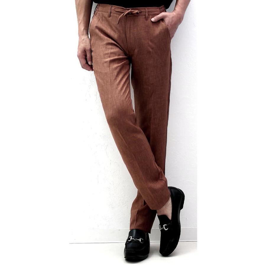 スラックス イージーパンツ メンズ 茶 タイト/スリムフィット