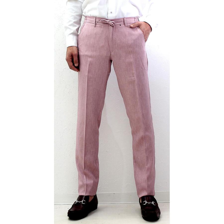 スラックス イージーパンツ メンズ ピンク タイト/スリムフィット