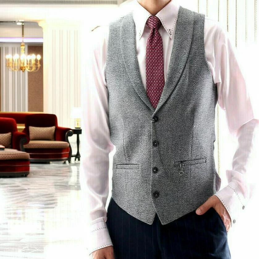 ジレ ベスト 前開き 襟付き グレー 大きいサイズ 秋冬 ジャケパン