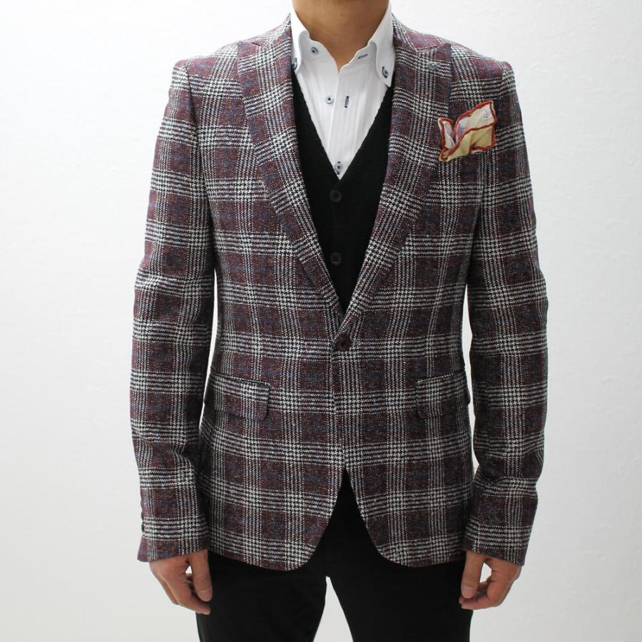 ツイード テーラードジャケット チェック ブレザー エンジ