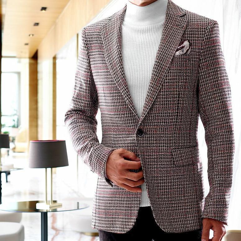 humoresqueチェック柄 ジャケット　サイズ38 ポリエステルサッカーチェック柄テーラードジャケット｜メンズ