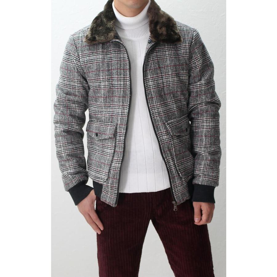 グレンチェック 中綿 ブルゾン ジャケット アウター 黒 メンズ