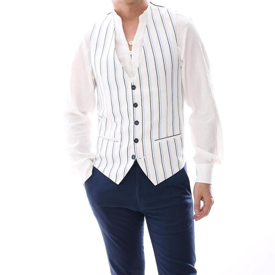   ベスト Lサイズ　白 ジレ 前開き ベスト ストライプ 白 メンズ XXXL 大きいサイズも