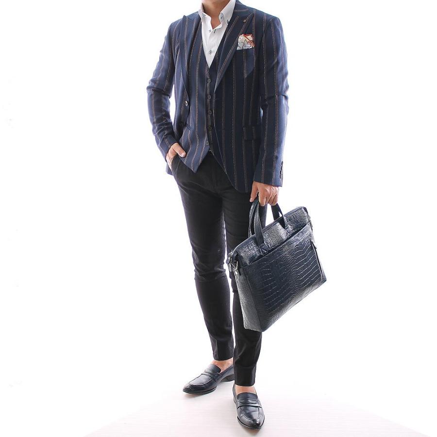 ジレ 前開き ベスト ストライプ 紺茶 メンズ XXXL 大きいサイズも入荷