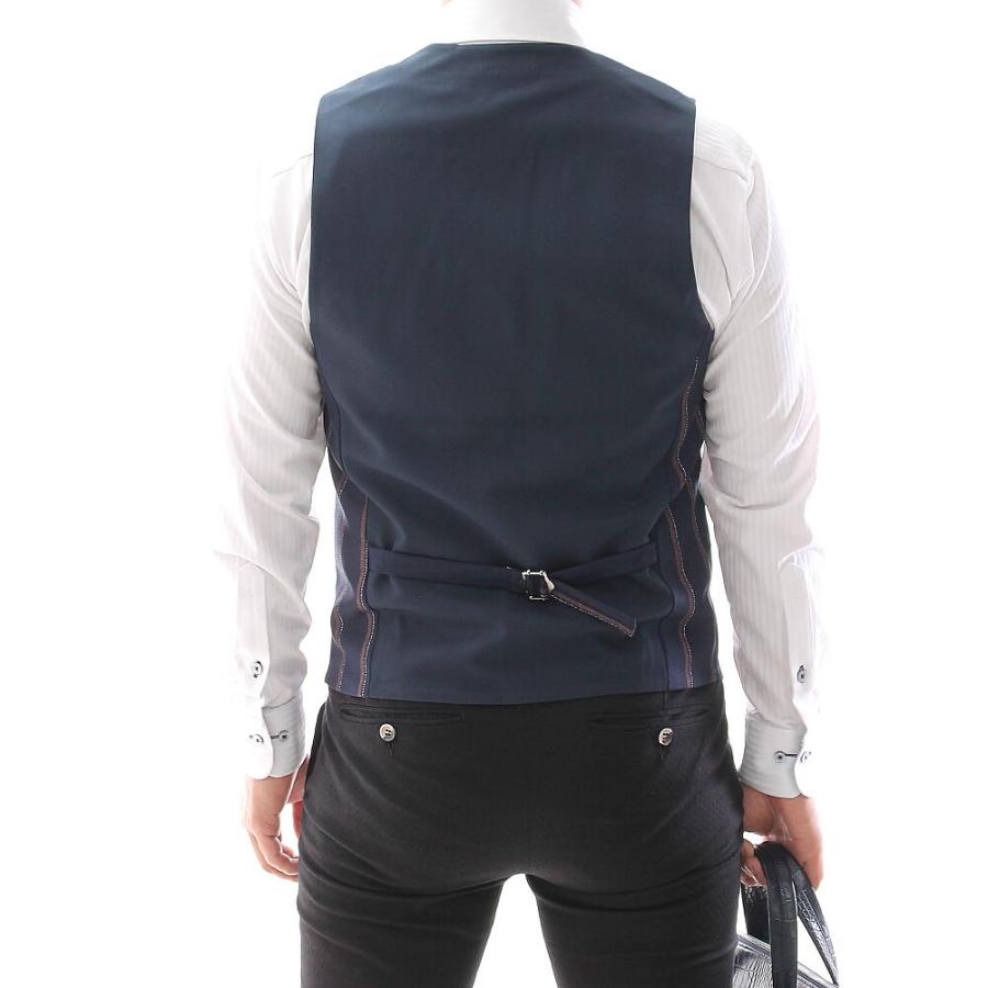 ジレ 前開き ベスト ストライプ 紺茶 メンズ XXXL 大きいサイズも入荷